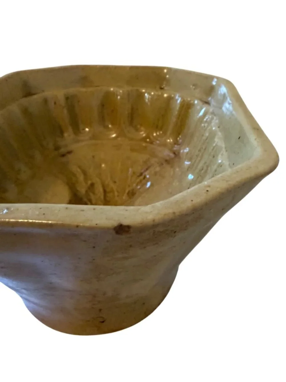Antique Yellowware Wheat Sheaf Pudding Mold Stoneware Jelly Mold Primitive 7.5